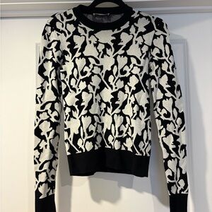Carven Black and White Floral-Pattern Crewneck Sweater